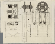 A-2933 [Tekening met acht doorsneden, aangezichten en plattegrond van de zuigerpomp van Leopold Genneté], 1761