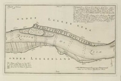 A-3250 Kaart van een gedeelte van de rivier de Leck, onder Lekkerkerk en Lekkerland, boven en beneden 't..., 1766