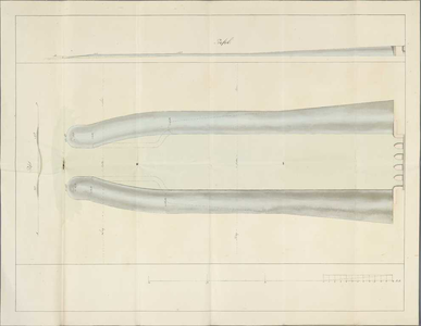 A-3428 [Boven- en zijaanzichten van de buitensluis en stenen hoofden van het Uitwateringskanaal te Katwijk], 1807