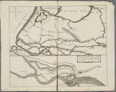 A-3473 Figurative kaart vande situatie van Gelderland, Holland, Uytrecht en Over Yzel, ten regarde van z..., 1744