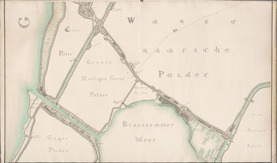 A-3890 Kaart in negen bladen bevattende 1 de oevers langst de oost zyde van het Groote Haarlemmer meer ..., 1821