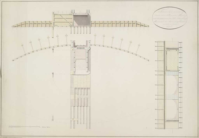 A-3954 Teekening van een steene brug met drijfdeuren over het Uitwaterings kanaal te Katwijk gebouwd in ..., 1804