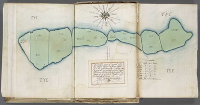 A-3989 Caerte-boek, ende verbael van de landen en gronden 't Gemeenelandt van Rhynlandt in eygendom comp..., 1634