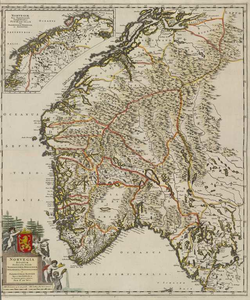 A-5002 Norvegia regnum divisum in suos dioeceses Nidrosiensem, Bergensem, Opsloensem, et Stavangriensem ..., circa 1680