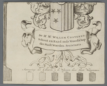 A-5245 'T Hooghe Heymraedtschap vanden lande van Woerden : [Wapenschild van Willem Costerus], 1723
