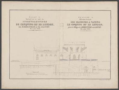 A-5402 Plaat V. Opstand van ter zijde der stoomwerktuigen de Cruquius en de Lijnden, bij Heemstede en bi..., 1852