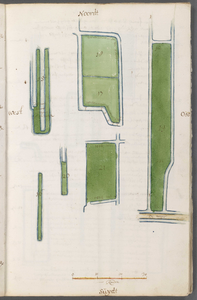A-5451 [Kaart uit een kaartenboek, bevattende 14 kaarten van percelen van de Grote en Kleine polders te ..., 1677