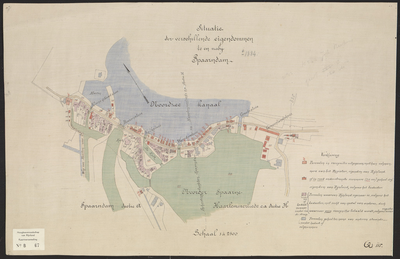 B-0067 Kaart van de situatie der eigendommen van Rijnland te Spaarndam, ca. 1884