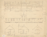 B-0079 Teekening van den voorgevel van een gebouw met vier woningen en een werkplaats te Halfwege, 1862