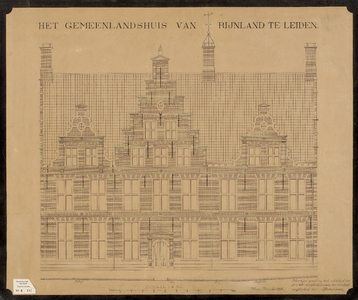 B-0107 Tekening voorgevel gemeenlandshuis van Rijnland te Leiden, 1916
