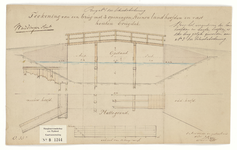 B-1244 Tekening van een brug met 3 openingen, steenen landhoofden en vast houten brugdek, 1866