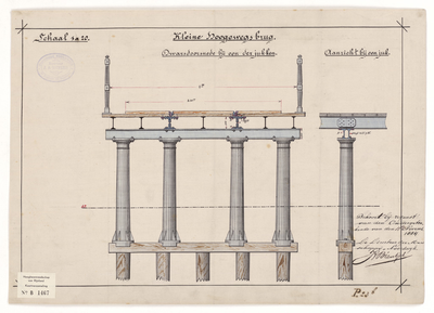 B-1467 Detailtekening dwarsdoorsnede bij een der jukken van de Kleine Hoogewegs brug , 1884