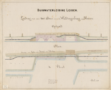 B-1528 Tekening van de buisleiding over de Waddingerbrug en sluizen, 1877