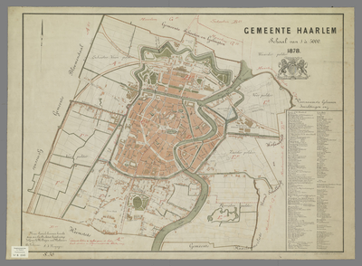 B-1545 Kaart van de gemeente Haarlem met vermelding van de voornaamste gebouwen en inrichtingen enz., 1878
