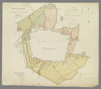 B-1552 Situatie teekening van de voorgestelde grensverandering der gemeente Leiden, 1894-1896