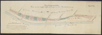 B-2053 Kaart van den ringdijk tusschen den Qruquius en den Bennebroekerdwarsweg waarop met kleuren zijn aan, 1866