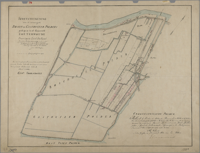 P-0036 Schetsteekening van de vereenigde Bosch en Gasthuizer polders gelegen in de gemeente Zoeterwoude, 1858; ...
