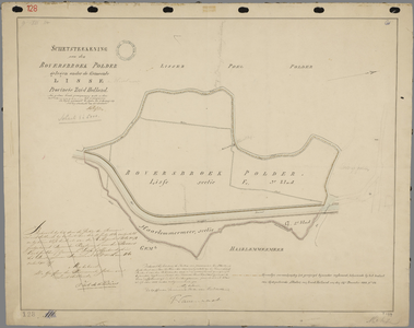 P-0277 Schetsteekening van den Roversbroek polder gelegen onder de gemeente Lisse [en Haarl. meer], 1859; bijgewerkt ...