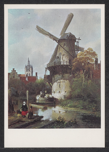 FOTO-700083 Prentbriefkaart van schilderij Molen met gezicht op Delft van Antonie Waldorp (1803-1866),