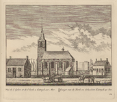 PRT-0057 Gezicht op de kerk en de school van Katwijk aan Zee, 1732