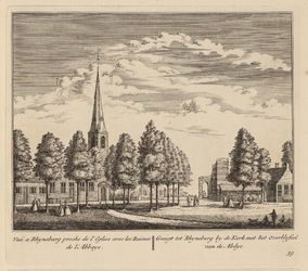 PRT-0062 Gezicht op de kerk en het overblijfsel van de abdij van Rijnsburg, 1732