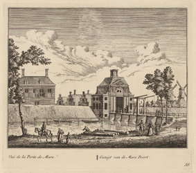 PRT-0082 Gezicht op de Marepoort en een gedeelte van de stadswal van Leiden, 1732