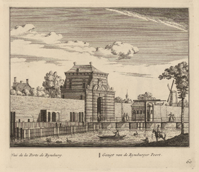 PRT-0083 Gezicht op de Rijnsburgerpoort en een gedeelte van de stadswal van Leiden, 1732