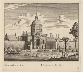 PRT-0084 Gezicht op de Morspoort en een gedeelte van de stadswal van Leiden, 1732