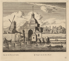 PRT-0086 Gezicht op de Koepoort en een gedeelte van de stadswal van Leiden, 1732