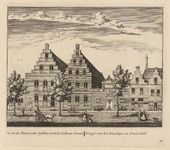 PRT-0093 Gezicht op het Weeshuis en de Greinhal (Lakenhal) in Leiden, 1732