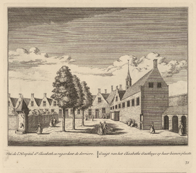 PRT-0096 Gezicht op de binnenplaats van het Elisabeths Gasthuis in Leiden, 1732