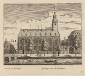 PRT-0105 Gezicht op het Academiegebouw aan het Rapenburg in Leiden, 1732