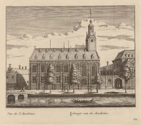 PRT-0105 Gezicht op het Academiegebouw aan het Rapenburg in Leiden, 1732