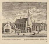 PRT-0110 Gezicht op het Falide Bagijnhof en de Engelse kerk in Leiden, 1732