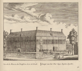 PRT-0114 Gezicht op het Pesthuis buiten Leiden, 1732