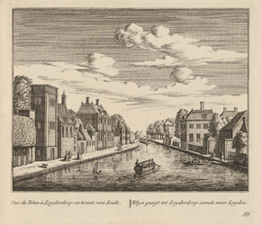PRT-0122 Gezicht op de Rijn bij Leiderdorp, in de richting van Leiden, 1732