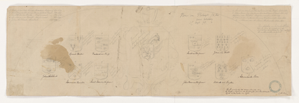 PRT-0213 Tekening van het wapen van Rijnland, aan weerszijden geflankeerd met de wapens van dijkgraven en ..., 1878