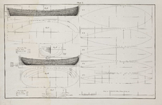 PRT-0230 Technische tekeningen van een tweetal schepen, met weergave van diverse lijnen en maten, 1838