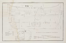 PRT-0233 Technische tekeningen van de veerboot van Lemmer op Amsterdam, met weergave van diverse lijnen en..., 1838