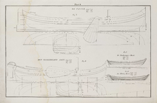PRT-0236 Technische tekeningen van een tjalk, een Blokzijler jacht, een Boskoper boot en een IJlster boot,..., 1838