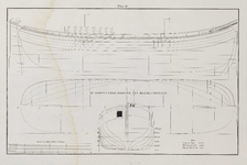 PRT-0238 Technische tekeningen van de koopvaardijhoeker van Maaslandsluis, met weergave van diverse lijnen..., 1838