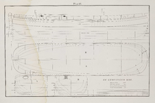 PRT-0245 Technische tekeningen van een Groninger kof, met weergave van diverse lijnen en maten, 1838