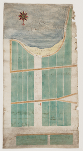 KRT_0767 [Kaart van een gedeelte van de Lekdijk bij Bergambacht (de Rietplaat) met de verhoefslaagde lande..., c. 1702