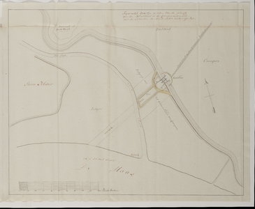 KRT_0901 Figuratif kaartje of plan van de plaats voor de noodsluis in de Crimpenrewaard met de situatie de..., c. 1800