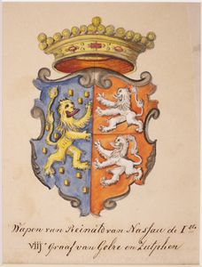 JMD-OP-0704 Tekening, wapens: wapen van Reinald van Nassau de Iste VIIJe Graaf van Gerle en Zutphen .