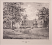 JMD-OP-1664 Litho, topografie: HET OUDE LOO. litho uit een serie van 12 gezichten in het park Het Loo.