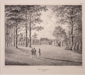 JMD-OP-1671 Litho, topografie: HET PALEIS. Litho uit een serie van 12, gezichten in het Park Het Loo.