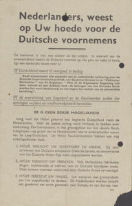 2 Nederlanders, weest op Uw hoede voor de Duitse voornemens