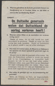 69 De Duitse Generaals weten, dat Duitsland de oorlog verloren heeft! (2 typen: groen en wit papier)