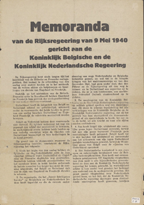 398 Memoranda van de Rijksregering van 9 mei 1940 gericht aan de Koninklijk Belgische en de Koninklijk Nederlandsche ...